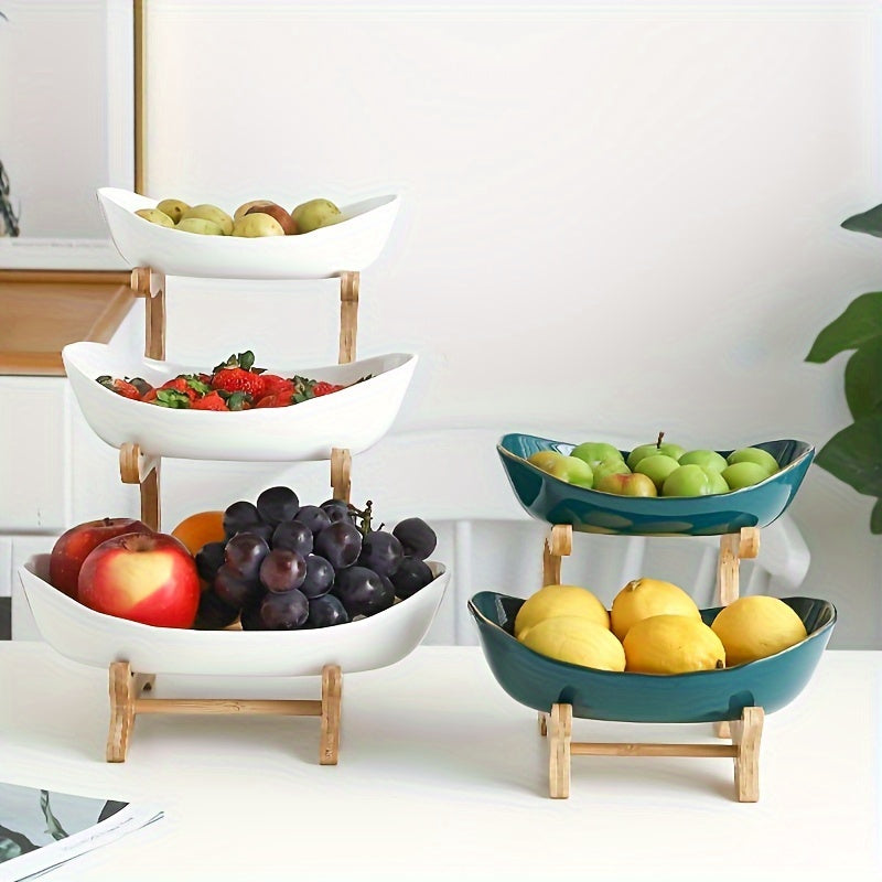 2/3 Tier Luxurious Wooden Elegant Fruit Stand- Double Layer Fruit Bowl and Creative Candy Display- Made of Natural Wood, Suitable Snack Tray for Living Room, Space-saving Design, Easy to Assemble, Father'S Day Gift, Kitchen Dessert Tray