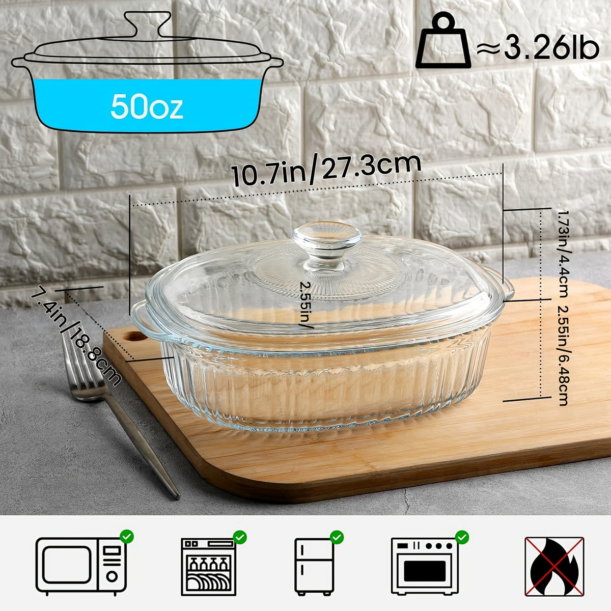 Elegant Glass Casserole with Lid Set | Oval Roaster, Transparent Covered Cookware, 50oz & 85oz | Oven & Microwave Safe, for Baking, Cooking, Desserts, Chicken, Pasta