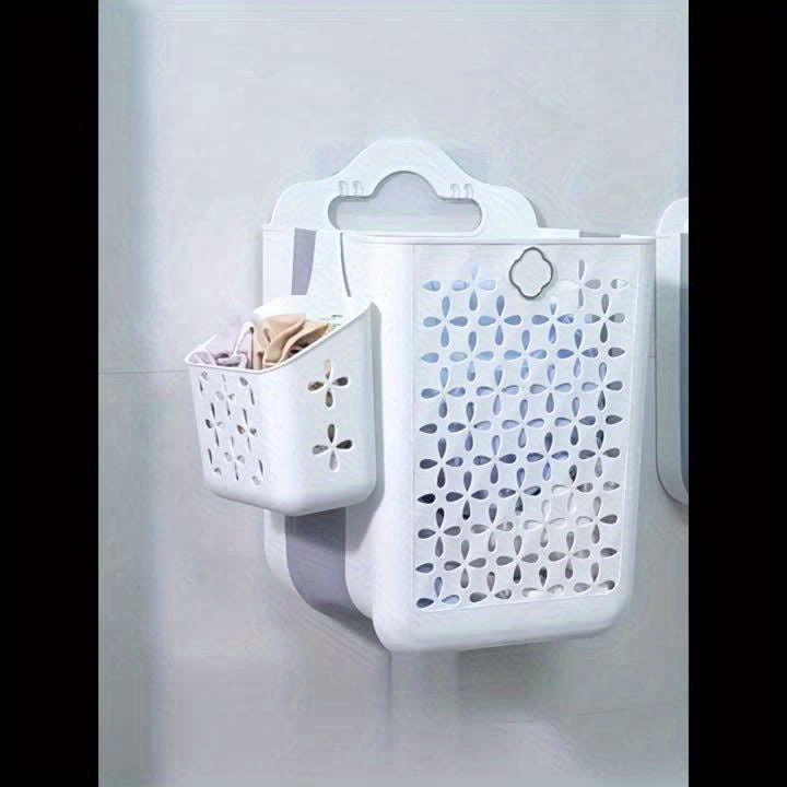 Foldable Laundry Basket Modern Plastic Cut-out Wall-mounted Storage Bin Without Drilling For Clothes,, Snacks, Fruits, Balcony Storage, Laundry Baskets
