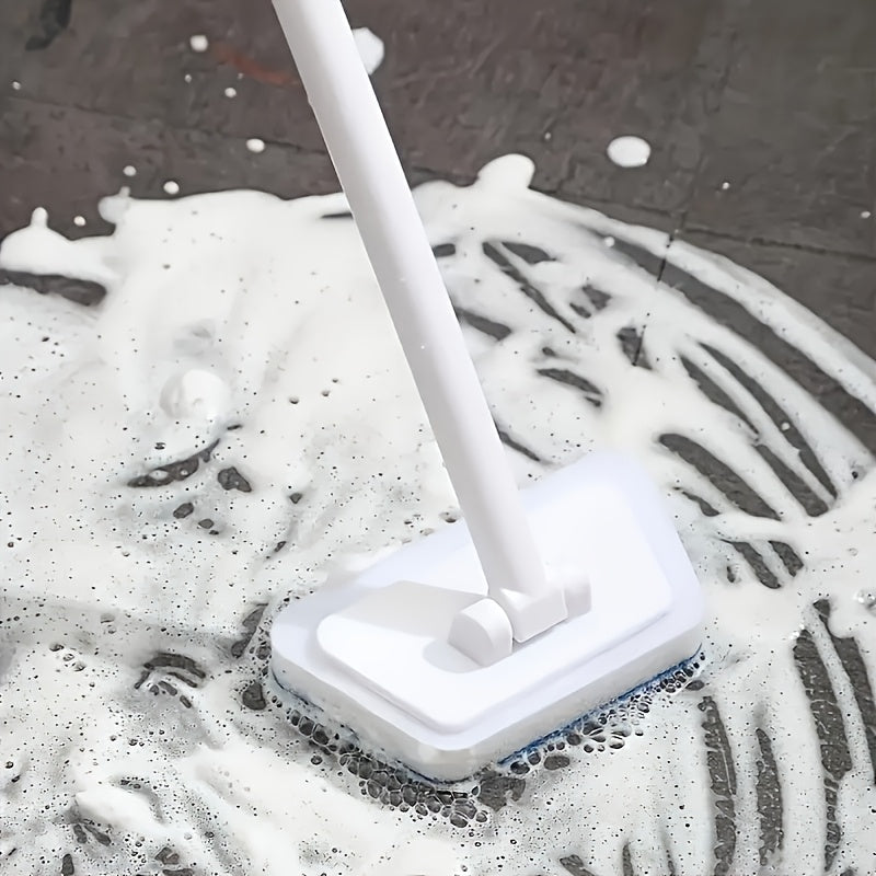 Long Handle Sponge Scrubber, Manual Detachable Cleaning Tool with 10 or 15 Replacement Sponges for Bathroom Tiles, Bathtubs and Household Surface Care