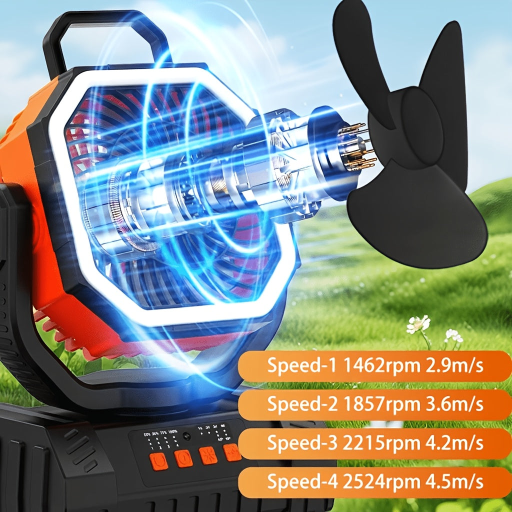 Portable Camping Fan with LED Light 20000Mah Rechargeable Battery Remote Control And Oscillating Function, 4 Wind Speeds, 90° Oscillation, 1-8 Hour Timer, Remote Control Included. Suitable for Indoor And Outdoor Use, Tents, Travel