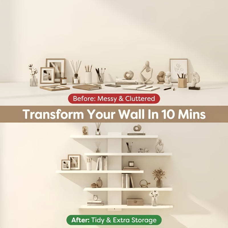 5-Tier Adjustable Wall-Mounted Floating Display Shelves, Fiberboard Modern Decorative Storage Rack, Multifunctional Home And Office Shelving Unit for Action Figures, Building Blocks, Collectibles, Dolls, Statues, Perfect Holiday Gift