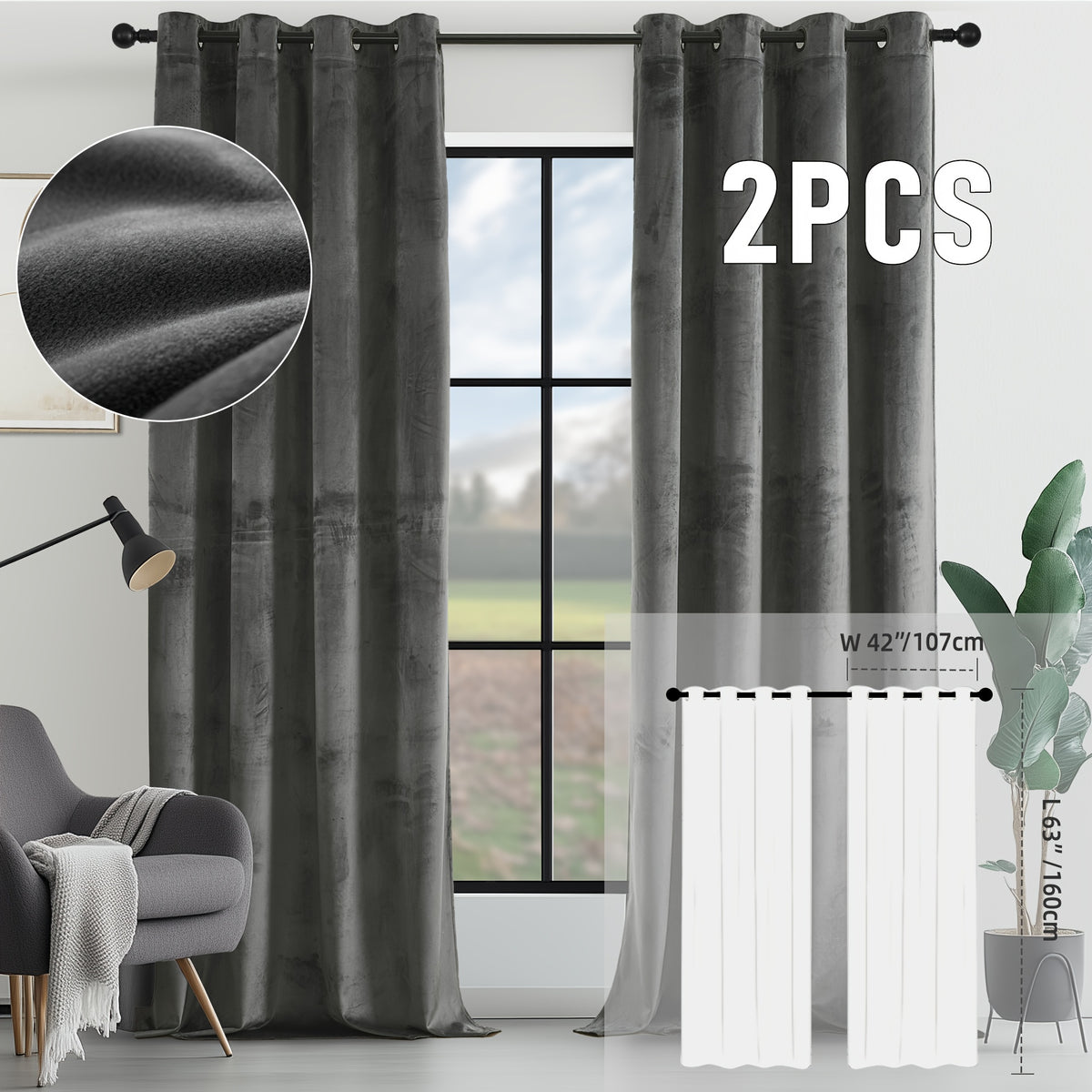 2pcs Velvet Room Darkening Curtains | Vintage Soundproof and Thermal Insulated, Elegant Soft Velvet Grommet Top Curtains for Living Room and Bedroom, Unlined, Solid Color, Fashionable Valentine'S Day Décor