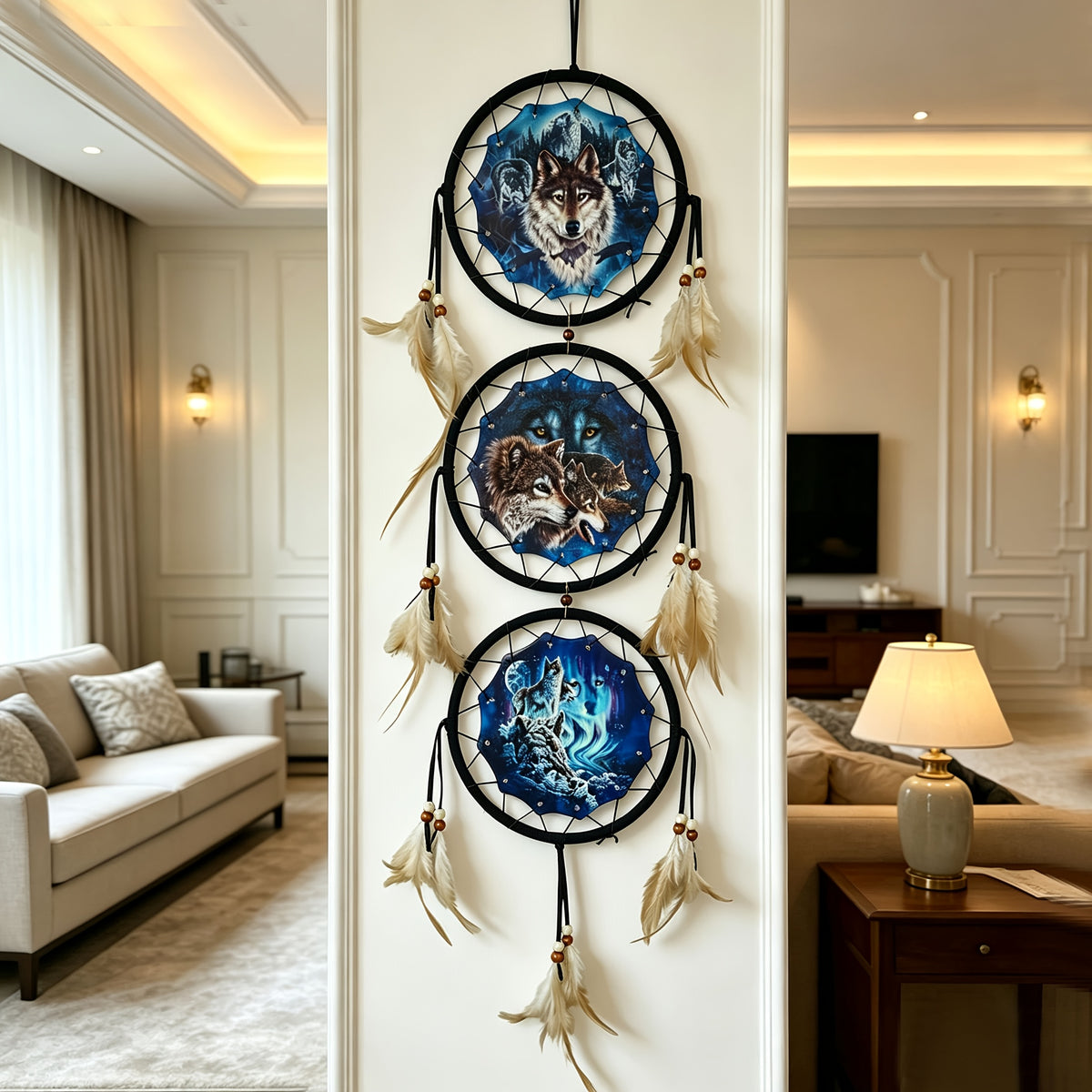 Wolf Dream Catchers For Wall Decor, Ideal Bedroom Wolf Home Decor, Dream Catcher For Boy Kids Wolf Gift