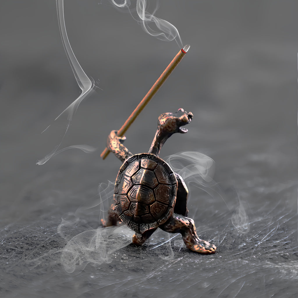 2pcs Brass Turtle Incense Holder - Kung Fu Style, Creative Home Decor Craft, Meditation Holder Brass Turtle And Red Copper Turtle