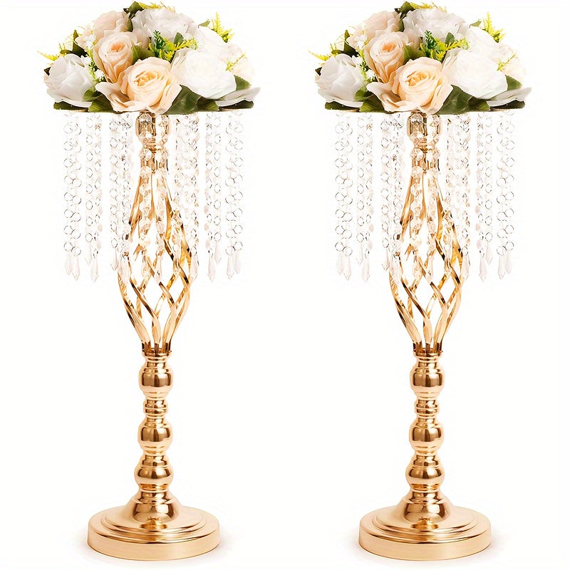 2pcs Metal Flower Vases Crystal Flower Stand Wedding Centerpieces for Tables Party Dinner Event Restaurant Hotel Decoration, New Year Decoration