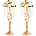 Metal Crystal Flower Stands, Set of 2 Golden or Silvery Wedding Table Centerpieces for Dinner Parties, Restaurant Displays and New Year Decor
