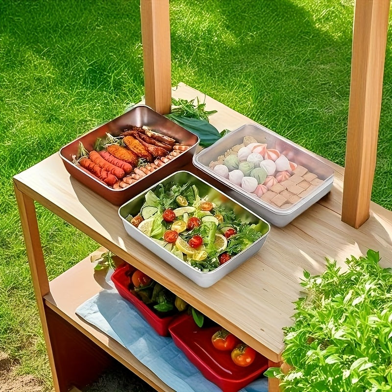 Purchase Three And Receive Two at No Cost, Making a Total of Five Stainless Steel Food Storage Containers - Sturdy Baking Trays That Come with Complimentary Lids, Reusable, Ideal for Picnics, Meal Preparation, Organizing The Refrigerator