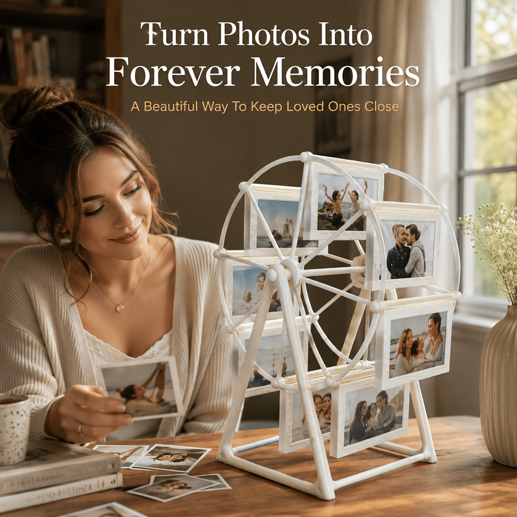 Vintage Rotating Ferris Wheel Photo Frame - 8 4-inch Photo Frames - Exquisite Living Room, Bedroom, Desk Furnishings - Perfect for Valentine'S Day, Birthday, Christmas Gifts (Frame Material ABS Plastic)