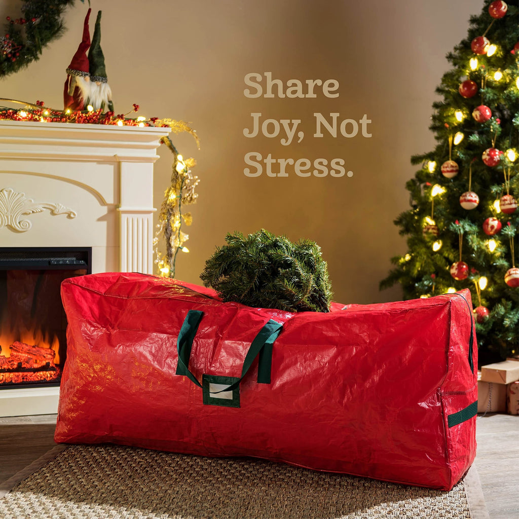7.5ft Christmas Tree Storage Bag - Durable Heavy Duty Extra Large Artificial Xmas Holiday Tree Bag with Reinforced Handles And Dual Zippers Wide Opening - Red, Tree Storage