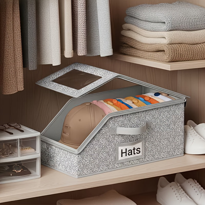 4/2pcs Stackable Baseball Cap Storage Box with Clear Viewing Window, Holds Up to 30 Caps Hat Organizer for Closet, Suitable for Men, Women, Gray, Space-Saving Design for Underwear, Socks, Toys