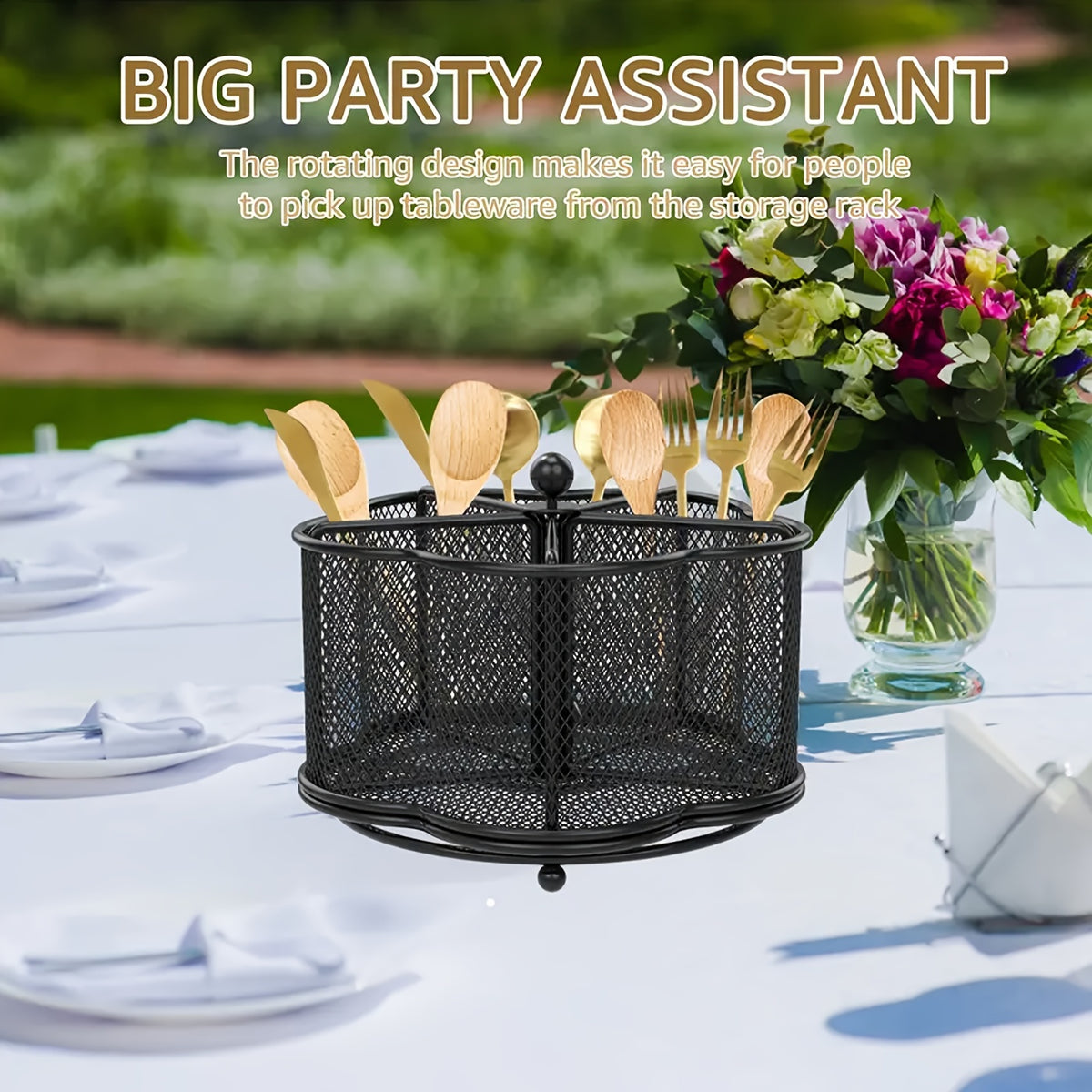 1pc Metal Kitchen Utensil Holder, 360° Rotating Utensil Holder, Utensil Finishing Organizer with 5 Compartments, Rotatable Cutlery Holder for Kitchen Dining Tables Utensil