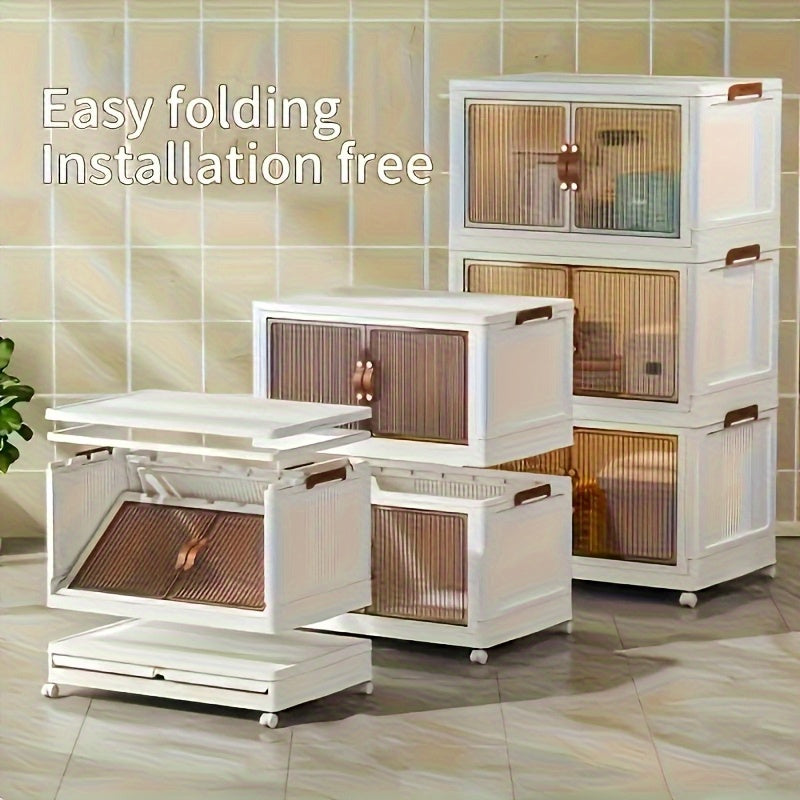 Lidded Storage Bins 2/3/4/5-Tier, Dual-Opening Storage Organizer Box, Large Storage Container with Lid and Wheels, for Storing Books, Kitchen Storage Cabinet, Storage Drawer Unit for Storage and Organization