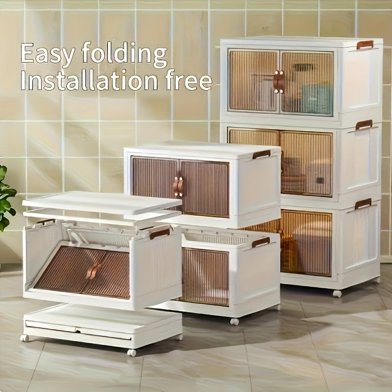Lidded Storage Bins 2/3/4/5-Tier, Dual-Opening Storage Organizer Box, Large Storage Container with Lid and Wheels, for Storing Books, Kitchen Storage Cabinet, Storage Drawer Unit for Storage and Organization