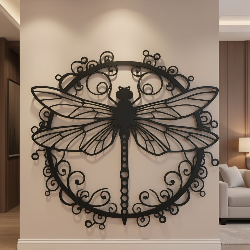 Black Dragonfly Metal Wall Art, Single Iron Nature-Inspired Wall Decoration for Living Room, Office and Garden Styling, Wedding and Housewarming Gift