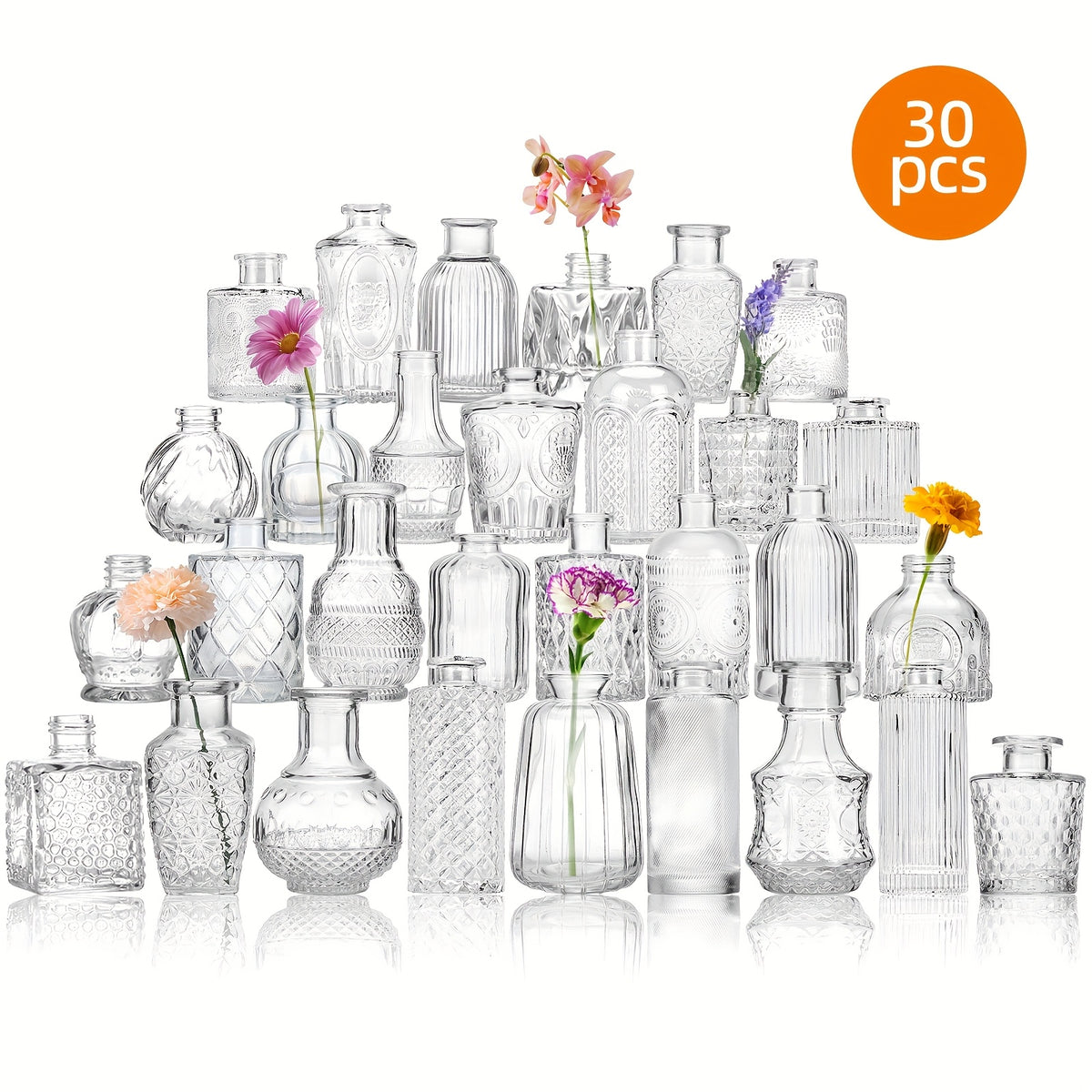 TOMNK 12/30/43/52/72Pcs Bud Vase, Party Centerpieces, Wedding Centerpieces for Tables, Mini Clear Bud Vases for Flowers, Small Flower Vases Suitable for Birthday Party, Anniversary, Wedding, Home Table Deco, Multiple Sizes