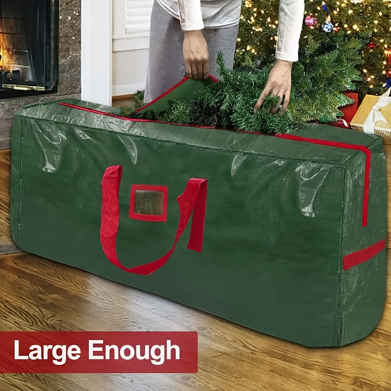 [Extra Large Christmas Tree Bag] Christmas Extra Large Tree Storage Bag | Durable PVC Material, Double Zippers And Strong Handles, Suitable For Trees Under 7.5 Feet, Red Green