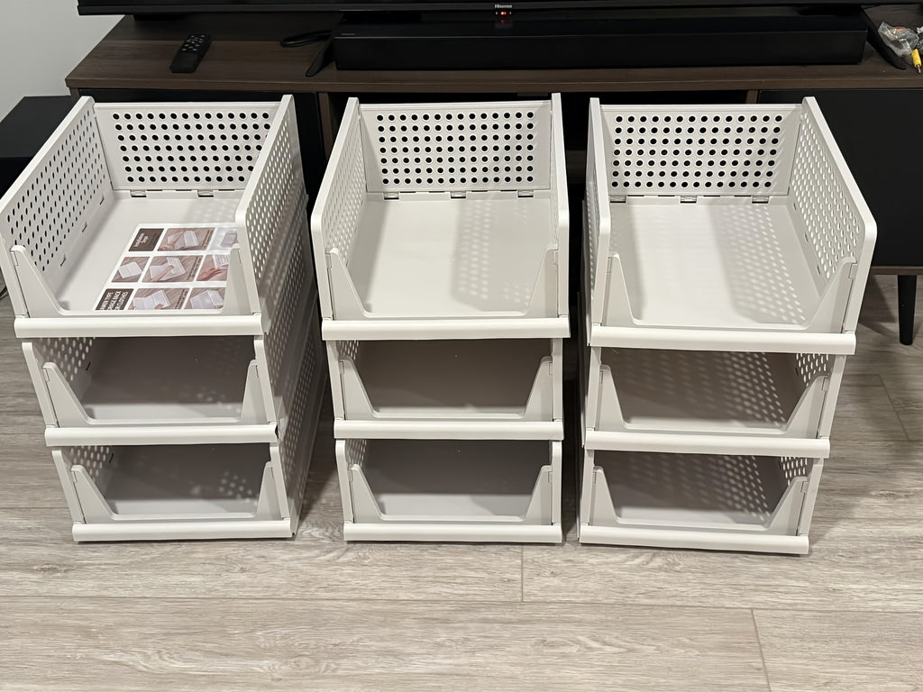 3pcs Stackable Closet Storage Basket, Multifunctional & Foldable Closet Organizer for Bathroom, Kitchen, Laundry Room, And Wardrobe Storage, Space-Saving Clothes Storage Drawer Organizer, Under-Bed Storage, Mounted Closet Systems