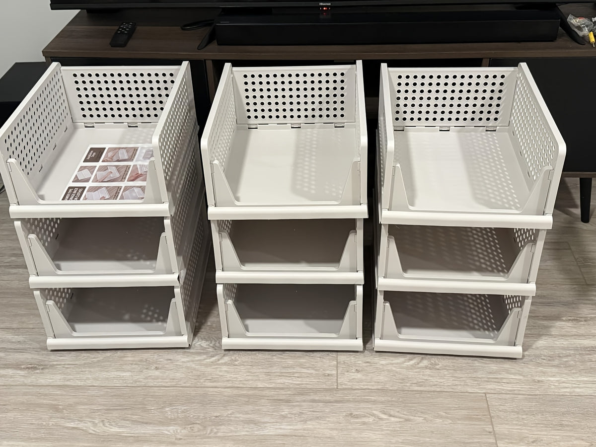 3pcs Stackable Closet Storage Basket, Multifunctional & Foldable Closet Organizer for Bathroom, Kitchen, Laundry Room, And Wardrobe Storage, Space-Saving Clothes Storage Drawer Organizer, Under-Bed Storage, Mounted Closet Systems