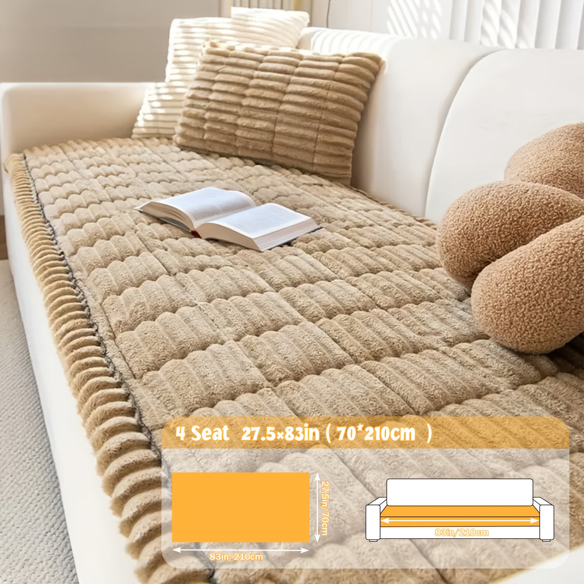 1pc Modern Corduroy Soft Couch Cover Washable, Non Slip Durable Plush Sofa Covers for 2/3/4 Cushion Couch Sofa L Sharped Sofa Slipcover, Thickened Cozy Furniture Protector Bedside Mat, Warm Sitting Pad for Any Seasons, Christmas Home Decor