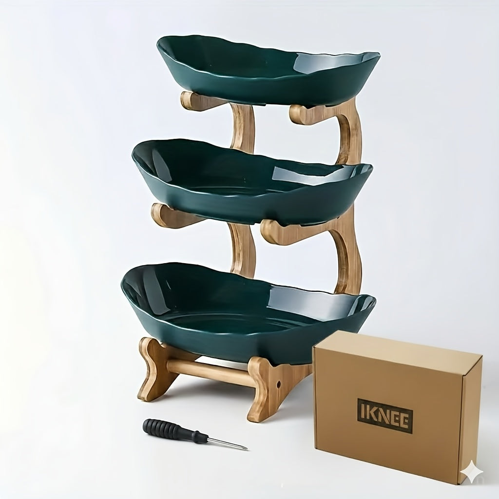 2/3 Tier Luxurious Wooden Elegant Fruit Stand- Double Layer Fruit Bowl and Creative Candy Display- Made of Natural Wood, Suitable Snack Tray for Living Room, Space-saving Design, Easy to Assemble, Father'S Day Gift, Kitchen Dessert Tray