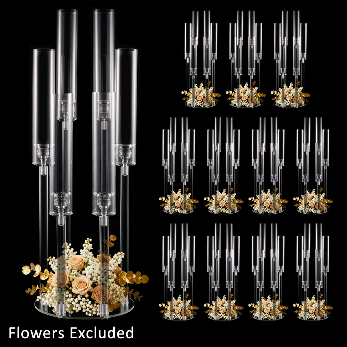 2/4/10/12/20pcs Christmas Acrylic Candleholders For Wedding Bulk, 26.8in Clear Candelabra 6 Arm Candlestick Candle Holder Acrylic For Home Decoration, Party Table Center, Valentine's Day, Anniversary