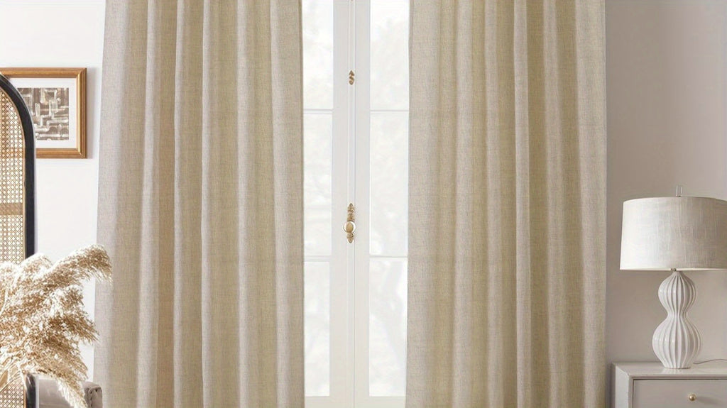 Semi Sheer Linen Look Curtains, 4-Panel Light Filtering Window Drapes with Rod Pocket and Back Tab Hanging for Farmhouse Living Room and Bedroom Decor