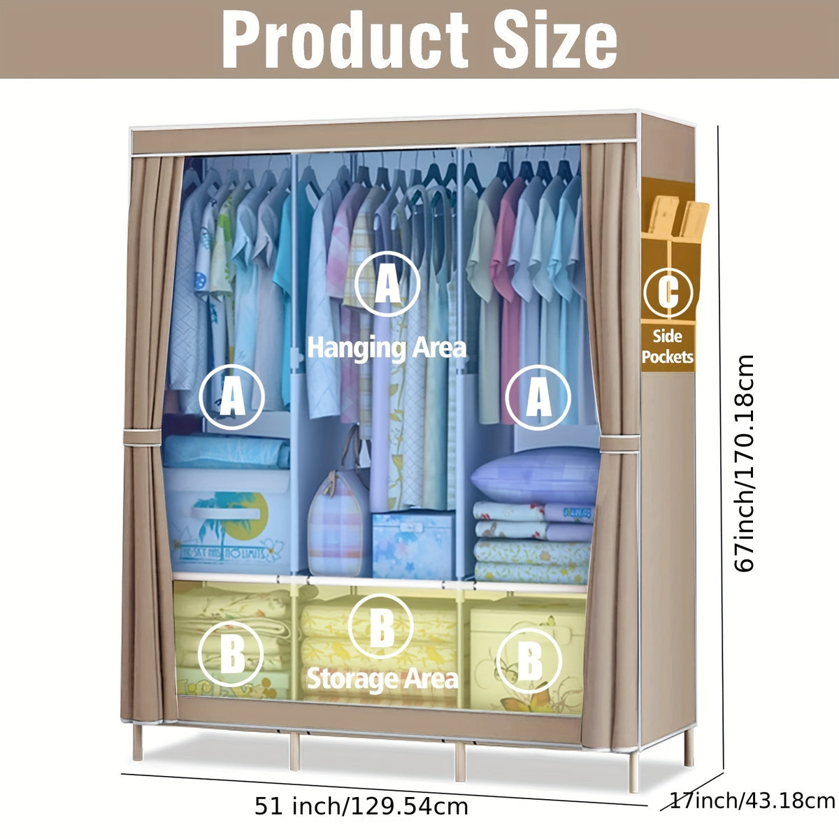 Portable Closet Storage Organizer Clothes Wardrobe Shoe Clothing Rack Shelf Dustproof Non-woven Fabric, Portable Closets