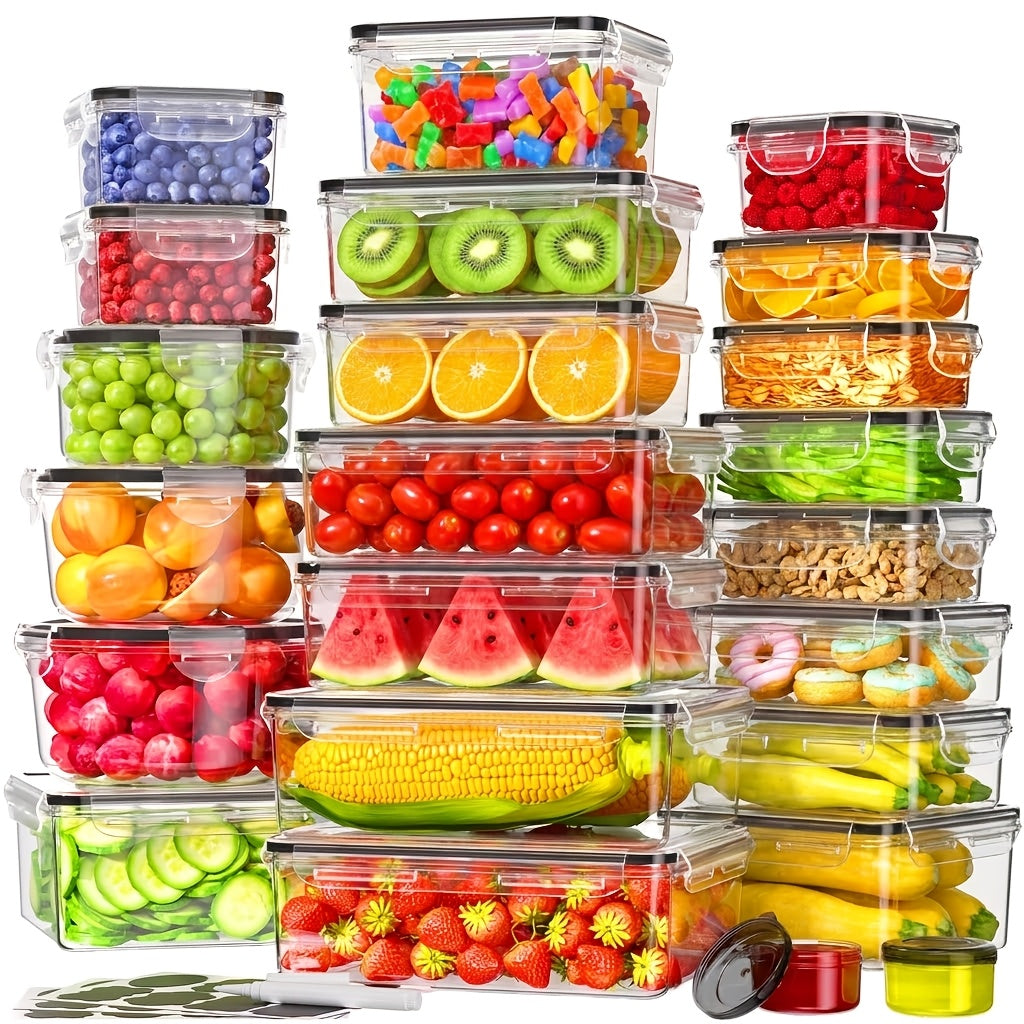 24/40/48pcs (12/20/24 Lids + 12/20/24 Box) Food Storage Container, Fresh-Keeping Boxes, Easy-To-Secure Lids- Airtight Plastic Containers for Food, Suitable for Pantry, Travel, Outdoor Picnics, Kitchen Organization Additions, with Labels Marke