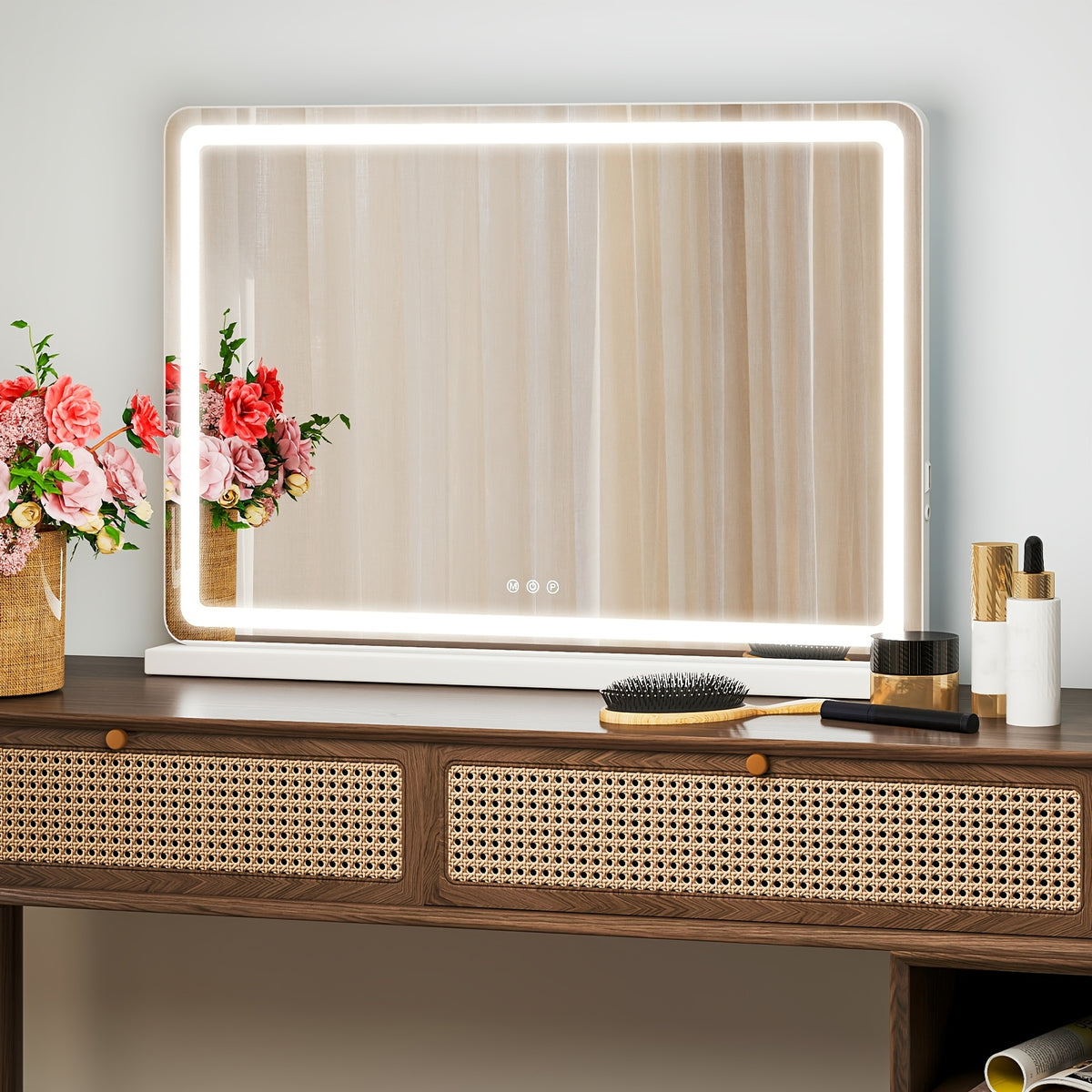 Dimmable LED Vanity Mirror with Memory and 3 Color Modes, Aluminum Frame Makeup Mirror with USB Port for Bedroom Desk in 13 x 17 or 22 x 19 Inch Sizes