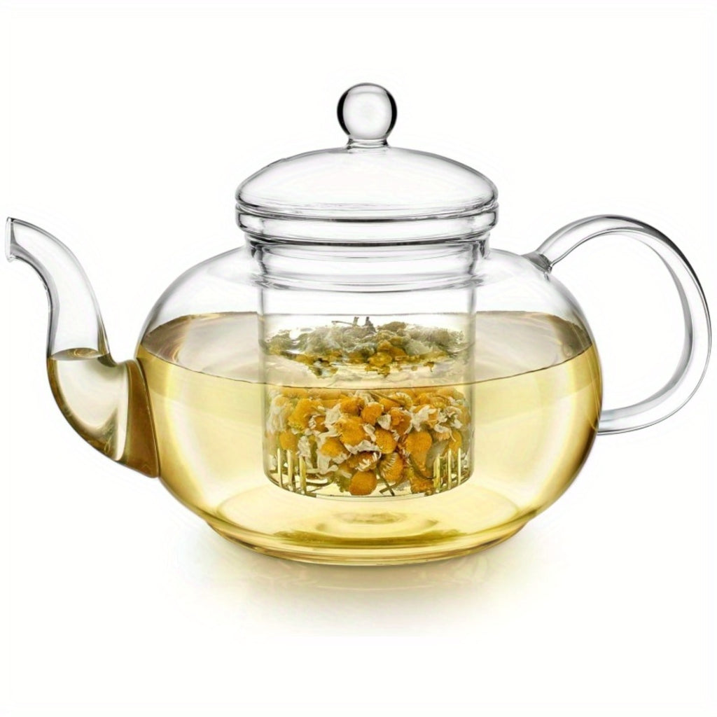 1000Ml Glass Teapot with Infuser And 4 Cups, 33.8 Oz (1000 Ml) Glass Teapot with Detachable Infuser for Flowering And Loose Leaf Tea, Microwave And Stovetop Tea Set Gift Box