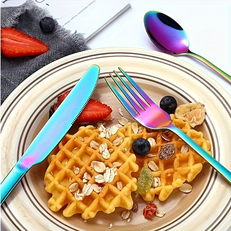60/20pcs Of Mirror Polished Stainless Steel Tableware Set for 12 People - Titanium Plated Dishwasher Safe Cutlery Set with Knife Fork Spoon, (Vibrant Colors, 304 Food Grade Material) The Best Gifts for Thanksgiving And Christmas