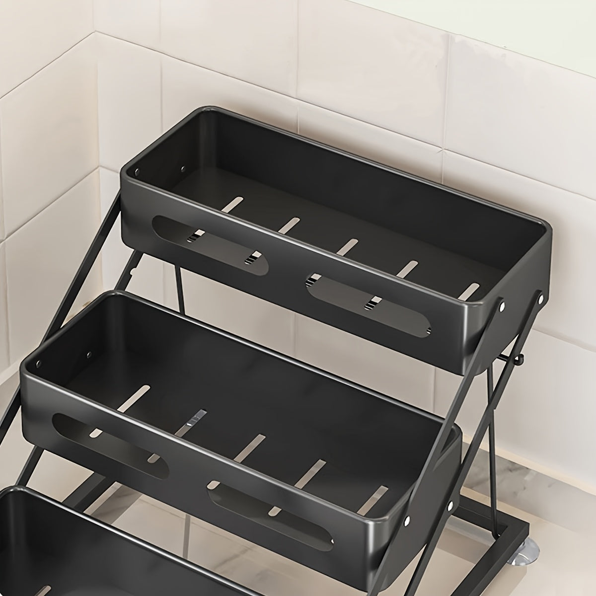 3-Tier Foldable Cast Iron Spice Rack Organizer with Safety Rails - Space-Saving Countertop & Cabinet Storage for Kitchen, Pantry - Durable Painted Finish, Holiday-Themed Design, Kitchen Spice Organizer, Space Saver, Sleek Metal Style, Sturdy Construction