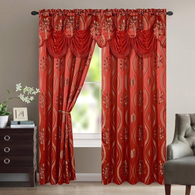 Elegant Comfort Luxury 2pc Fancy Aurora Jacquard Design Room Darkening 54 x 84 inch Rod Pocket Curtain Panel Set With Attached Waterfall Valance Machine Washable for Living Room, Bedroom, Study, Home Office, Curtains for Living Room, Bedroom Elegance, Cla