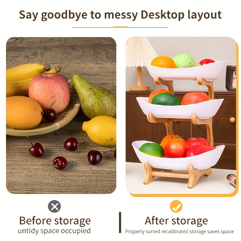[Bamboo Wood Stand] A Creative Two-Tier/Three-Tier Kitchen Fruit Basket, Large-Capacity Layered Fruit Basket, European-Style Dried Fruit Tray, Bamboo Wood Stand, Household Snack Plate, Candy Tray, Fruit Basket