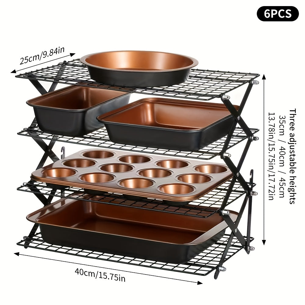 5/6/10pcs Non-Stick Bakeware Set, Baking Pan Set with Rack, Round Cake Pan, Square Cake Pan, Bread Pan, Muffin Pan, and Roasting Pan, Storage Rack, Bakeware Set, Dishwasher Safe, Easy to Clean, Oven Safe