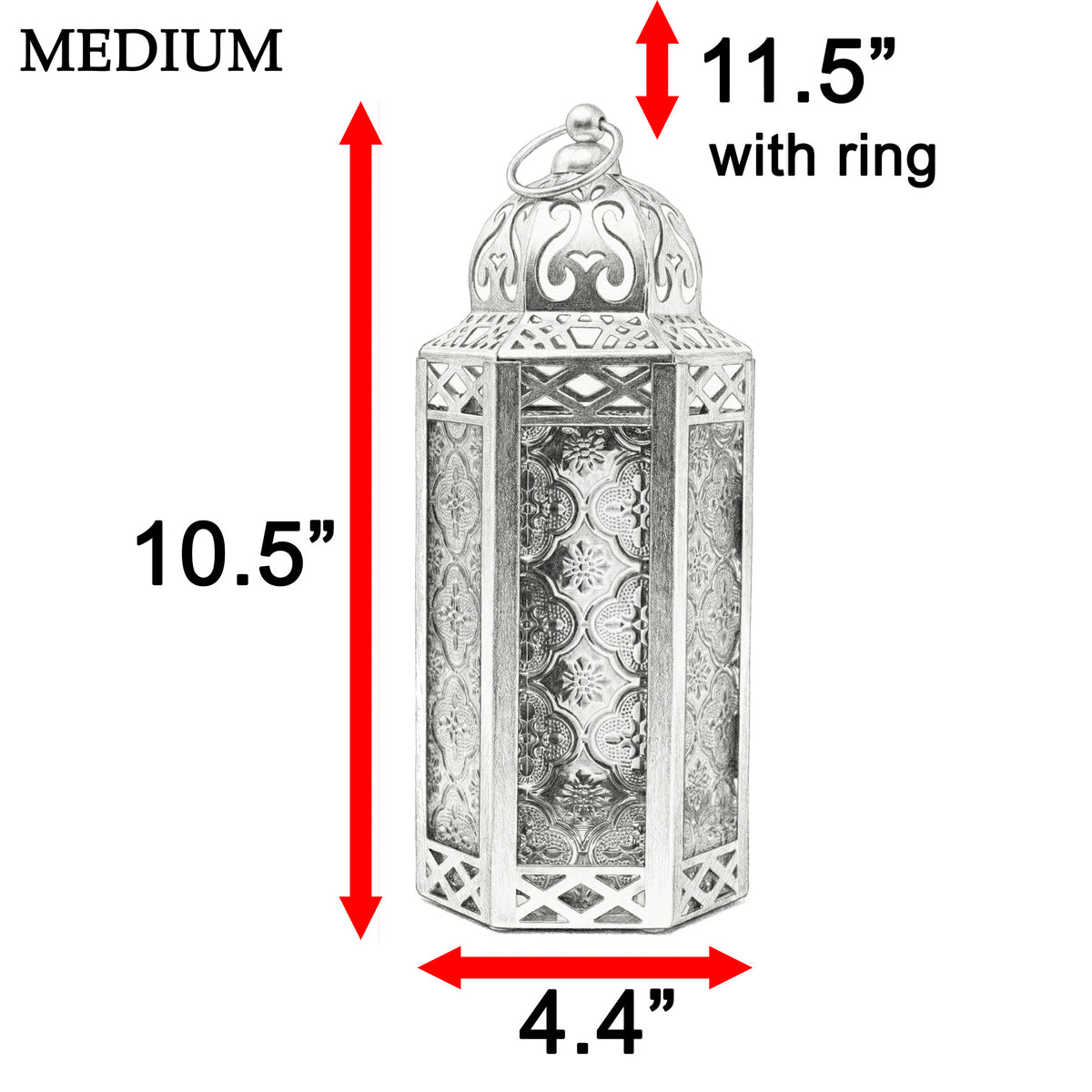 Decorative Moroccan Candle Lantern Holder, Medium, 10.5" Tall