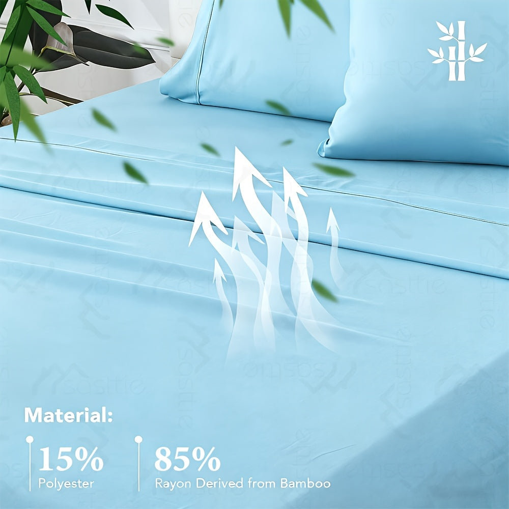 3/4pcs Bamboo Bed Sheet Set-Bamboo Kids Bed Sheet-Ultra Soft & Breathable Bed Sheets-Deep Pocket Up to 16" Hotel Soft Bedding-Perfect for Hot Sleepers-Great Gifts Bedding Sheets Set Bamboo Sheets Sets All Sizes Cooling Bamboo Sheets Random Color