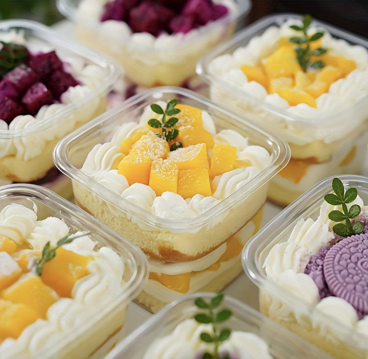 [30pcs Dessert Boxes] 30pcs PET Transparent Square Dessert Boxes, Including (Cake Cup And Lid And Spoon) Dessert Packaging Box With Spoon, Sealed And Leak-Proof, Baking Mille-Feuille Mousse Cake Packaging Container, Suitable For Cakes, Mousses, Fruits, Ic