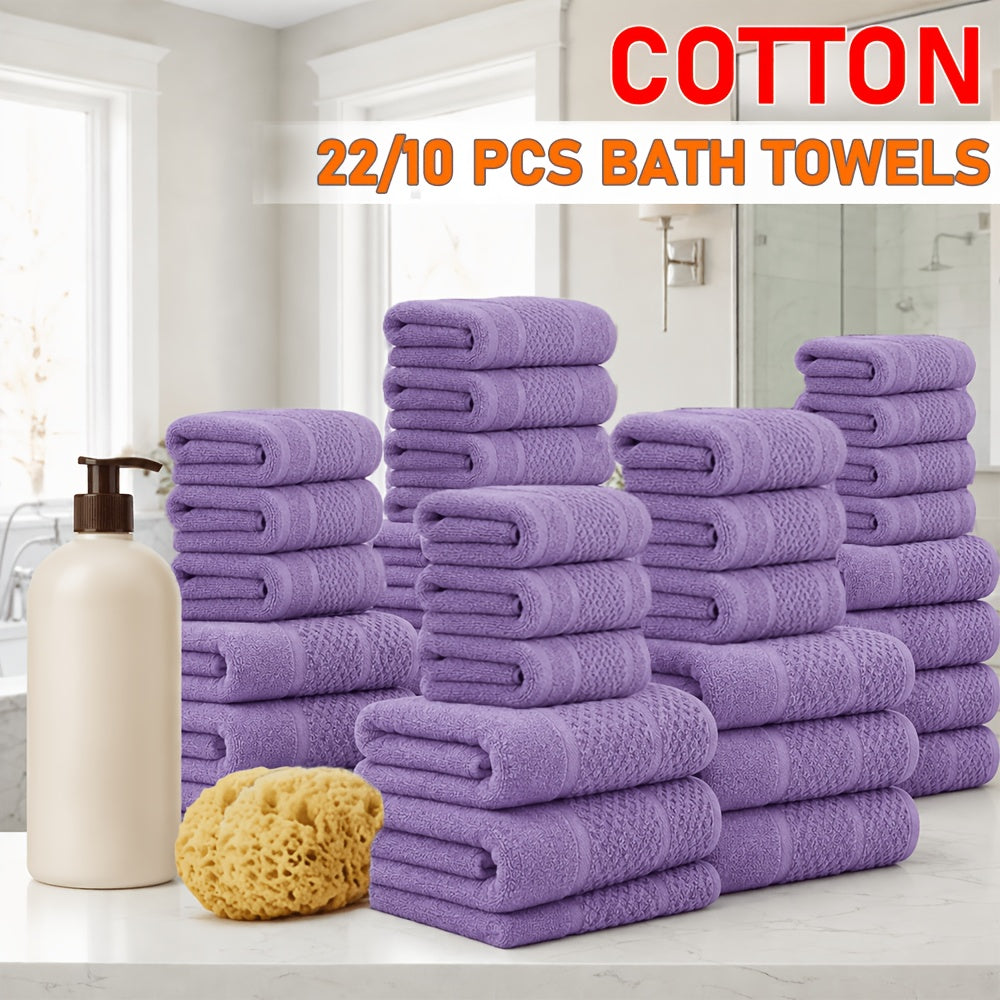 Cotton Blend Bathroom Towels Set, Soft Absorbent Solid Color Bath Towels, Hand Towels and Washcloths for Family Bathrooms, Guest Rooms and Gym Bags