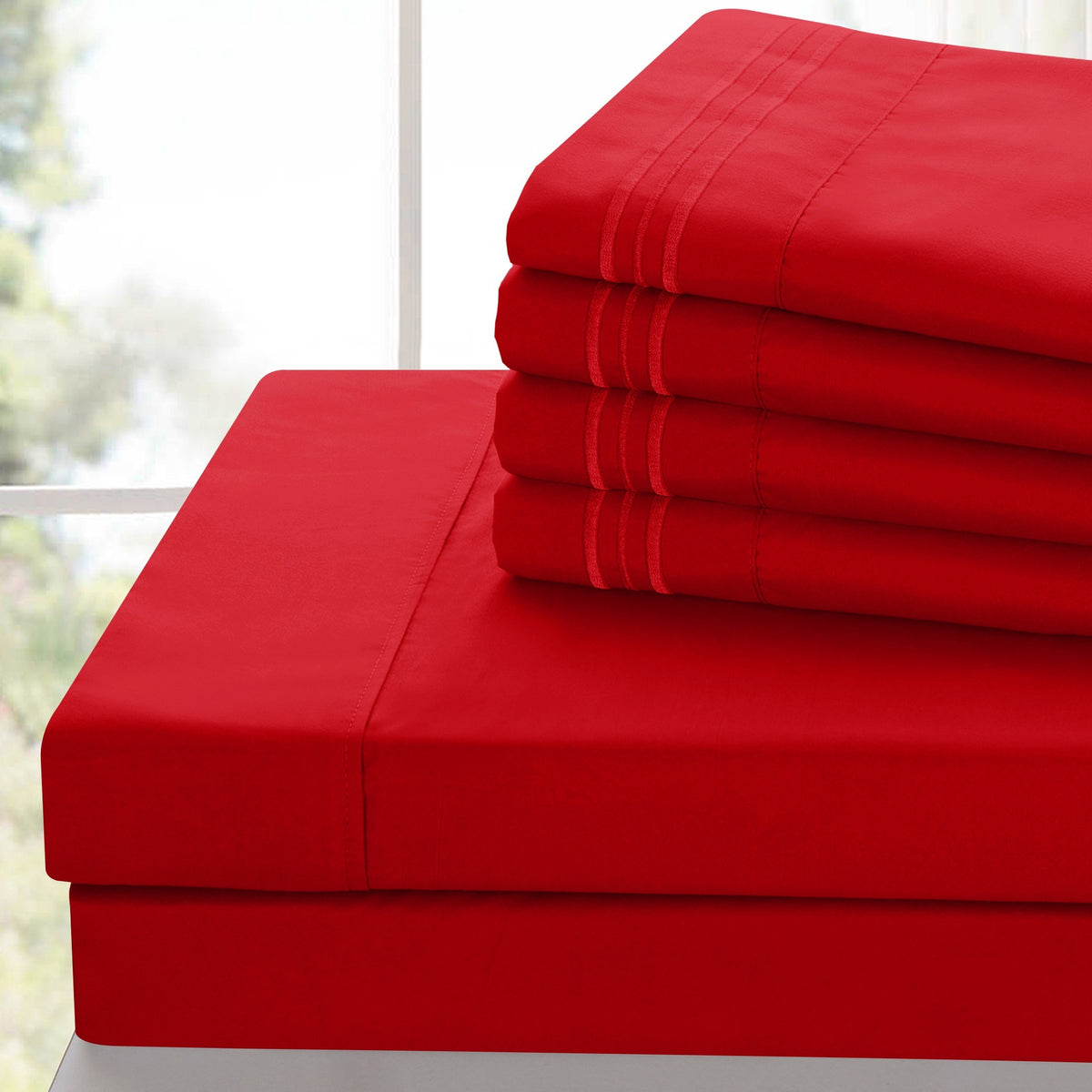Lux Decor 6 Pieces Solid Bed Sheets Set - Modern Soft Comfortable Bedding Set, Hotel Luxury Skin Friendly Cooling Sheets & Embroidered Pillowcases Without Filler - All Seasons Bed Sheet with 16 Inches deep Pocket, Breathable Skin Friendly & Cooling Sheets