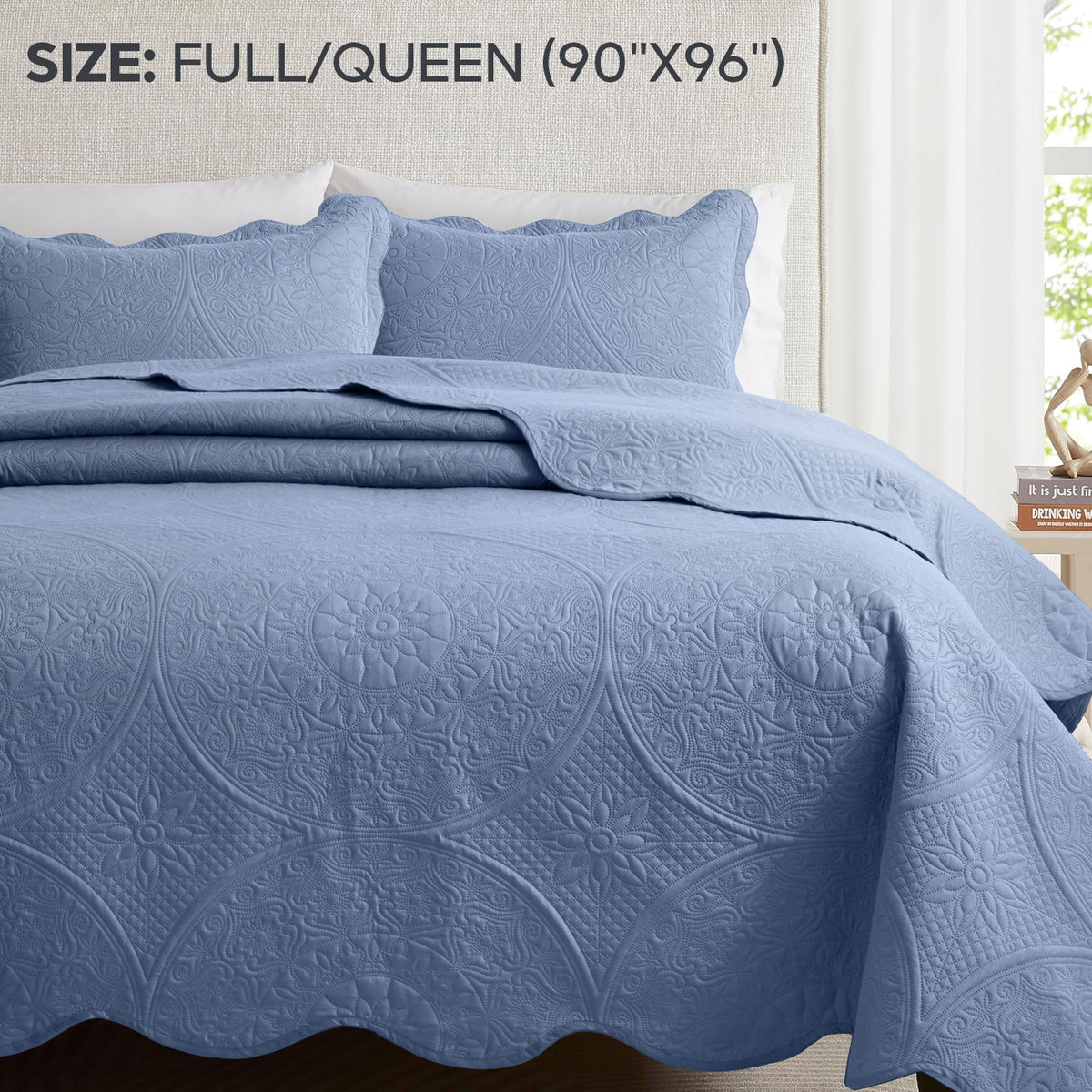 3pcs Luxury Quilted Bedspread Set – Oversize Quilt Coverlet Soft & Cozy Floral Bedspread with Pillow Shams, Breathable Lightweight for Bedroom & Guest Room Decor
