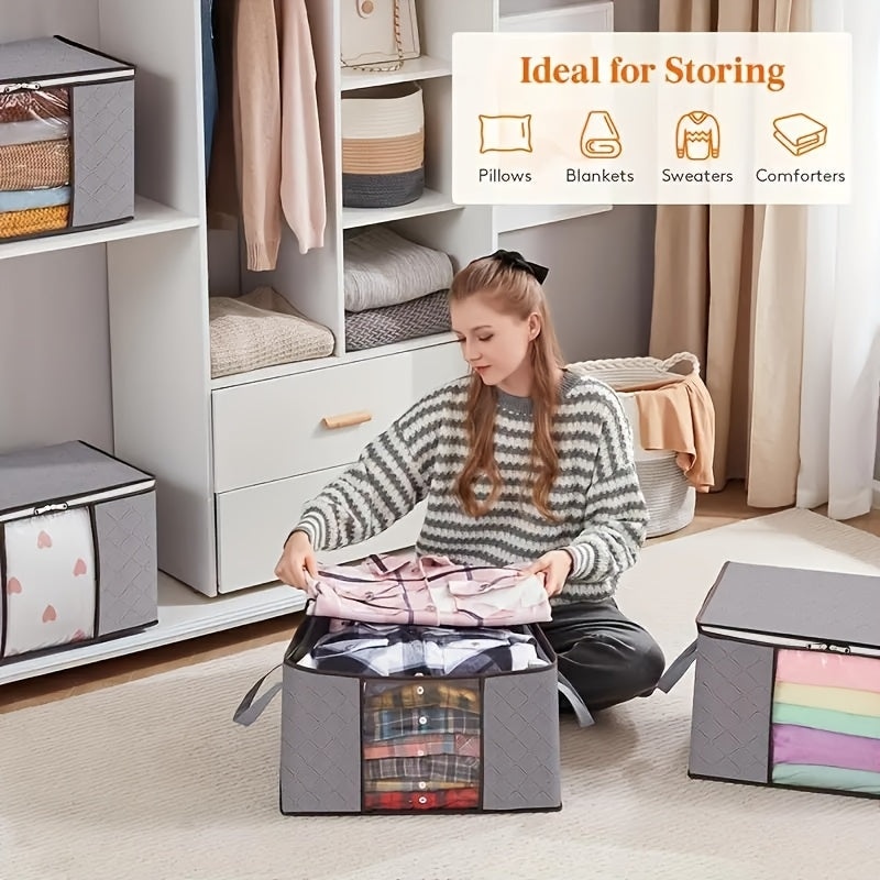 6pcs (Buy 3 Get 3) Extra Large Thick Nylon Gallon Storage Bags with Reinforced Vertical Ribs and Top Handles - Foldable Space-Saving Organizer Bags for Clothes, Bedding,, and Blankets - Durable Gray File Bags (Target Model), Under-Bed Storage