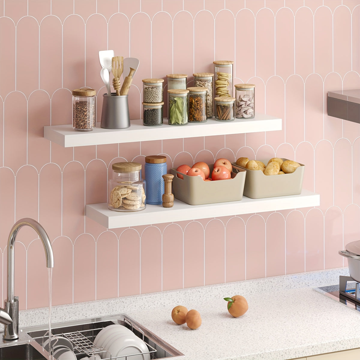 TOMNK 2pcs Floating Shelves, 22" Wood Hanging Shelf For Wall, Mounted Wood Shelves For Kitchen, Storage Over Toilet, Hanging Book Shelf For Wall Home Living Room Decor, White/Brown/Black