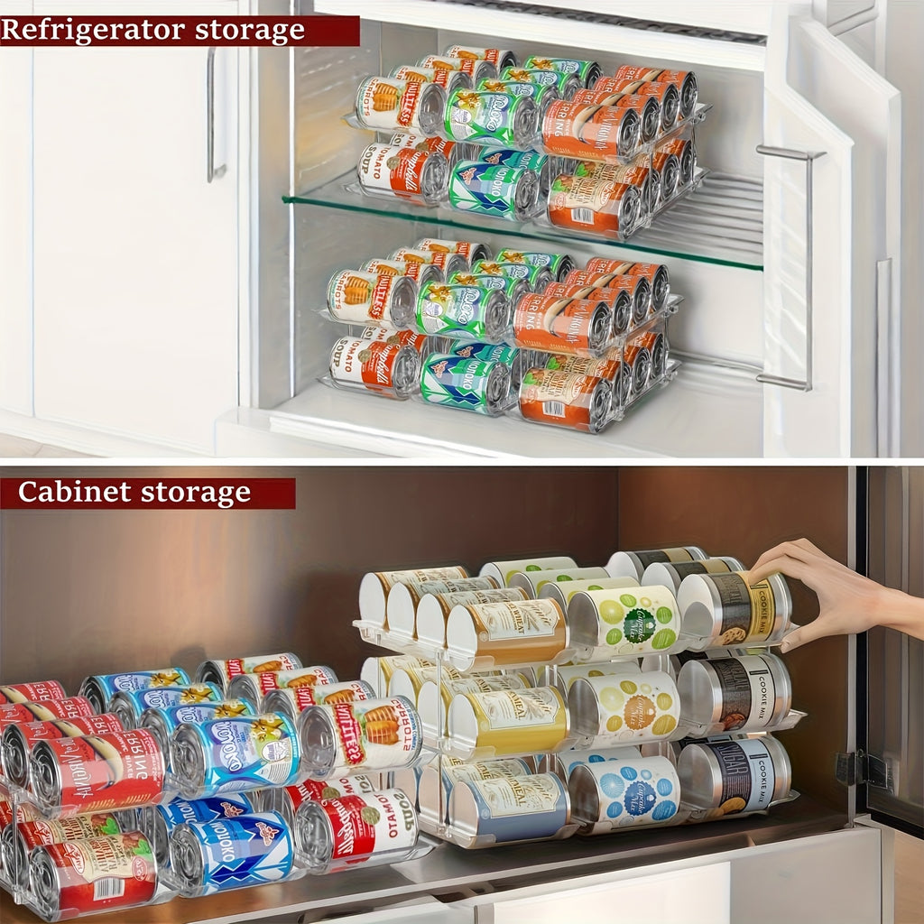 3-Tier Can Organizer Rack for Pantry Fridge 36-Capacity Stackable Rolling Soda Can Storage, Clear Plastic, Space-Saving Automatic Rolling Canned Food Organizer (3 Sets)