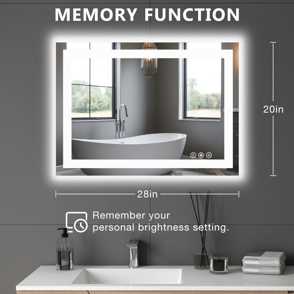 1pc Anti Fog LED Bathroom Mirror with Dual Light Source 3 Lighting Modes Dimmable 3 Color Vanity Mirror Wall Mounted Horizontal Vertical