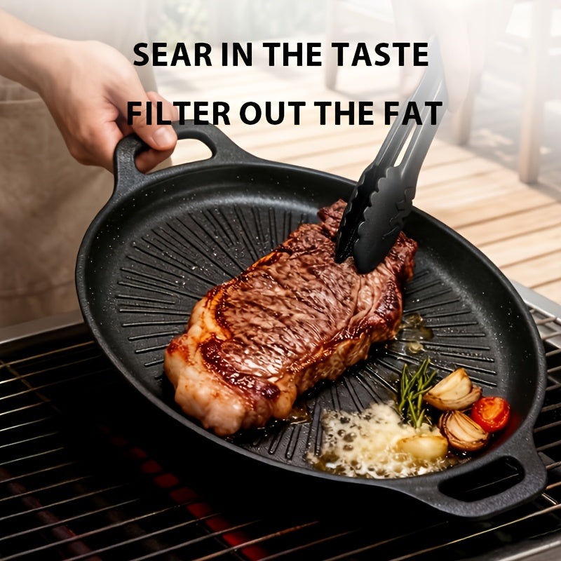 Non-Stick Frying Pan with Oil Brush, BBQ Griddle Pan with Even Heat, Oil Drain Groove And Double Handles, Multi-Functional Non-Stick Pan, Easy Clean, for Outdoor Cooking, Family Gatherings And Restaurant Use