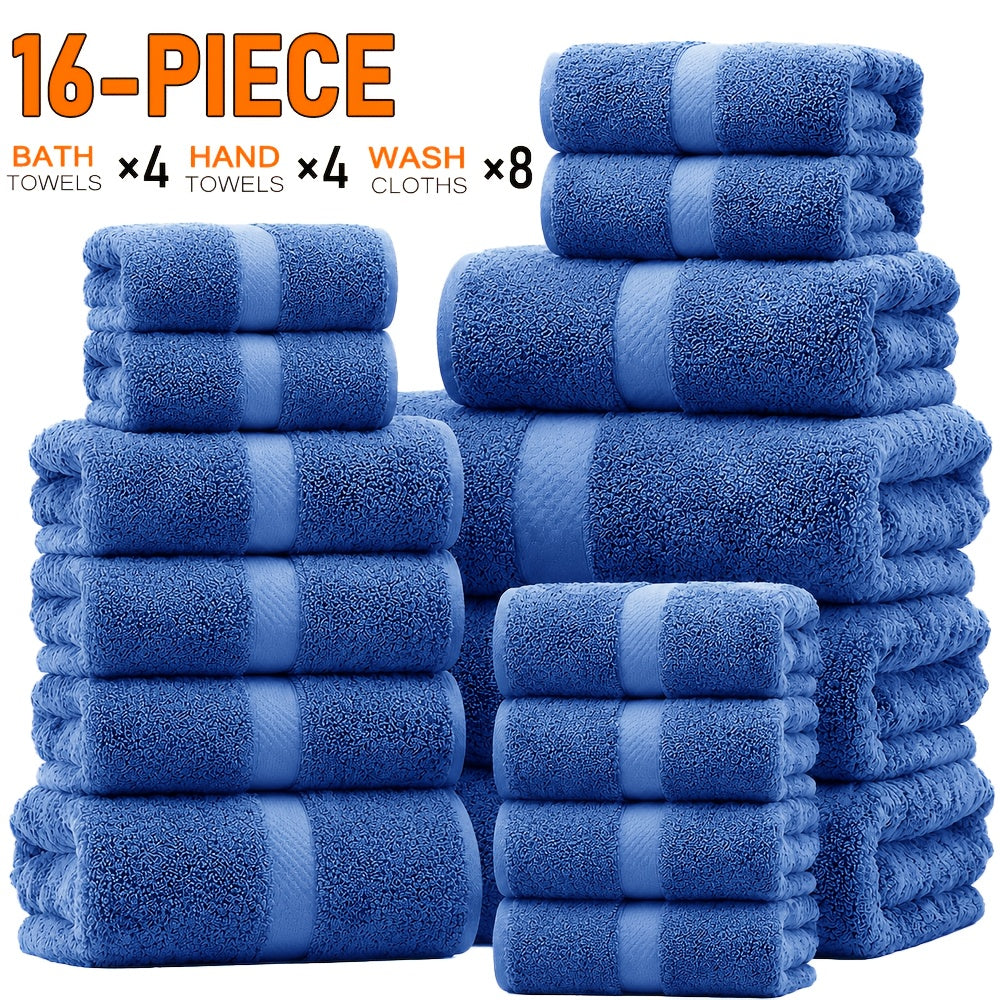 22/16pcs Cotton Bathroom Towels Set, Solid Color Cotton Blended Towel, Multi-color Optional, Soft And Comfortable, Absorbent, Family Set, Suitable for Travel, Bathroom, Fitness, Hotel, Swimming And Gift(4Bath Towels+6Hand Towels+12Washcloths)