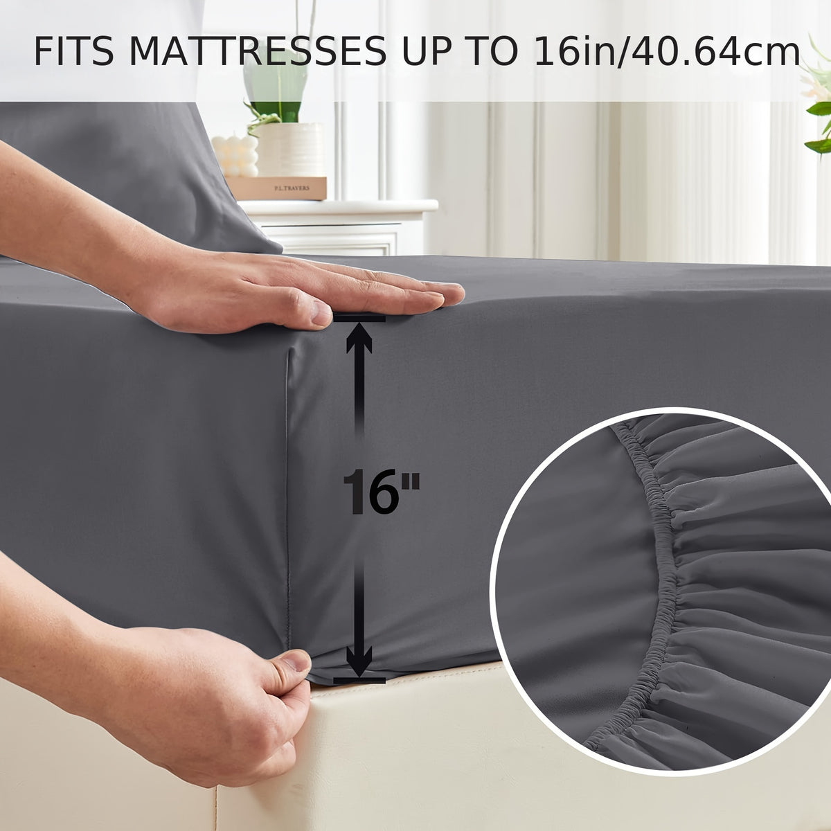 4pcs 2000 Thread Count Cooling Bamboo Bed Sheets Set, Breathable Soft Hotel Bed Sheets with 16" Deep Pocket, Wrinkle & Shrink Resistant, Includes Fitted Sheet, Flat Sheet & 2 Pillowcases, All-Season Luxury Bedding for Hot Sleepers