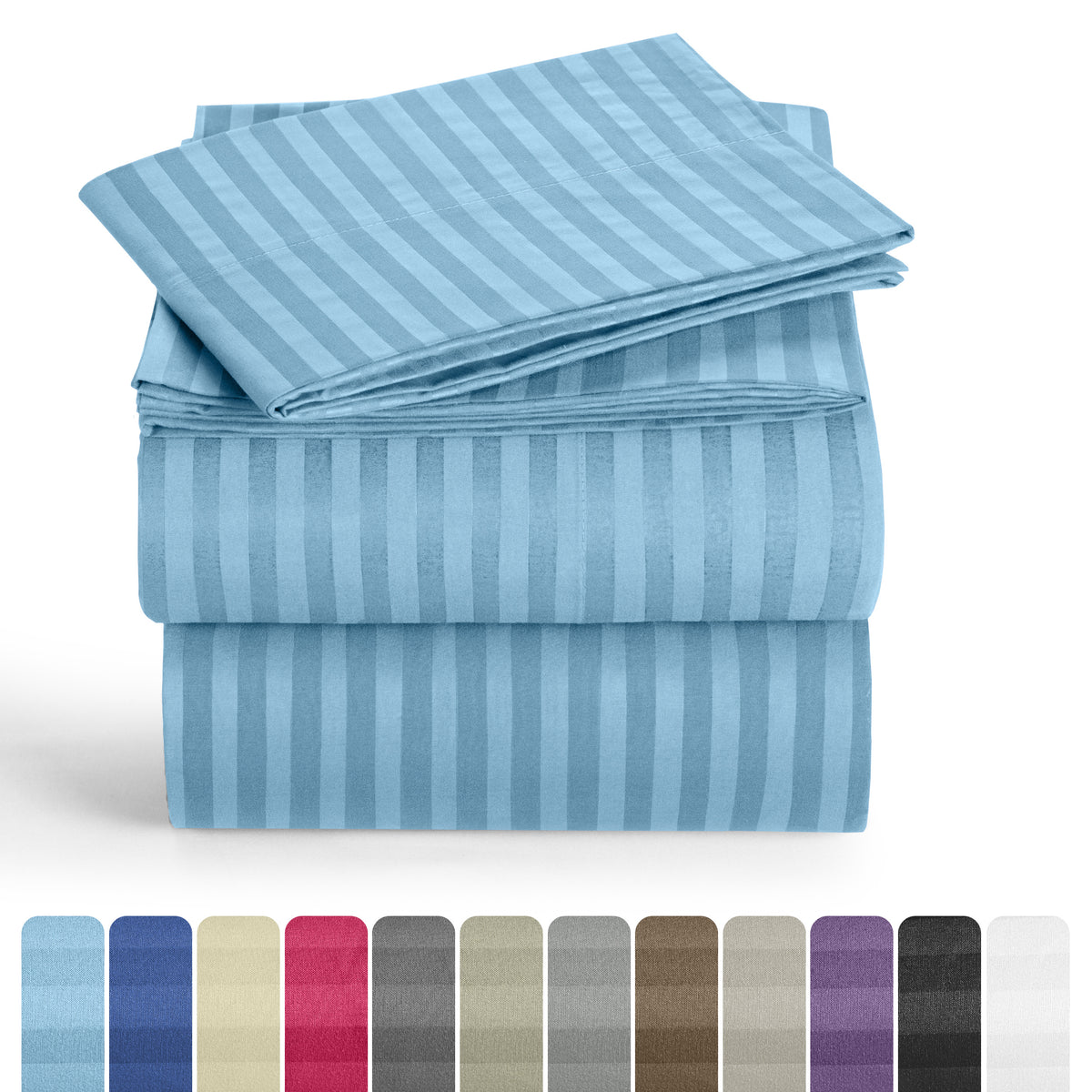 Lux Decor 4/3 Pieces Striped Bed Sheets Set - Hotel Luxury Sheets, Deep Pocket Up to 16 Inches, Extra Soft, Breathable Cooling Sheet & Pillowcases, Easy To Fit, Wrinkle Free, Fade & Stain Resistant Bedding Set